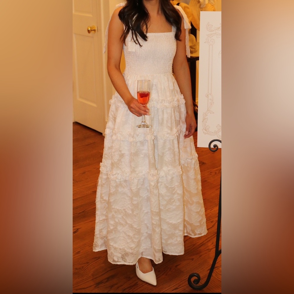 Lulu's White Smocked Maxi Dress Bridal